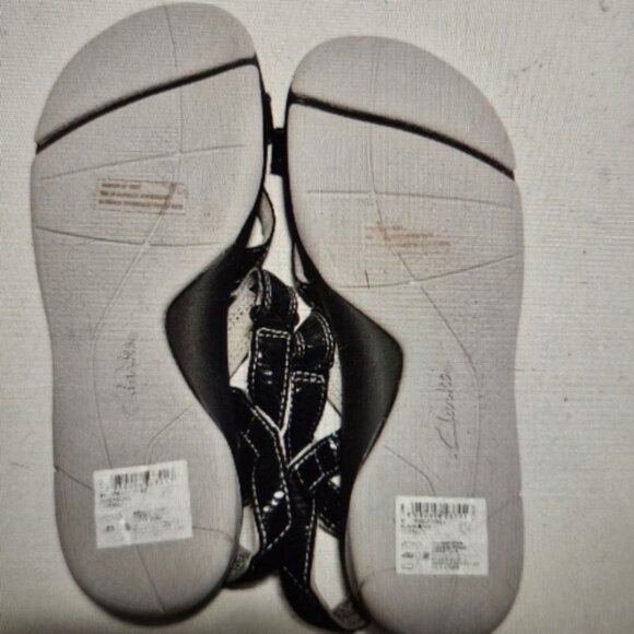 CLARKS SZ 7 Open Toe Black and Gray Tresca Trace Ankle Strap Flat Sandal NWOB - Picture 4 of 5